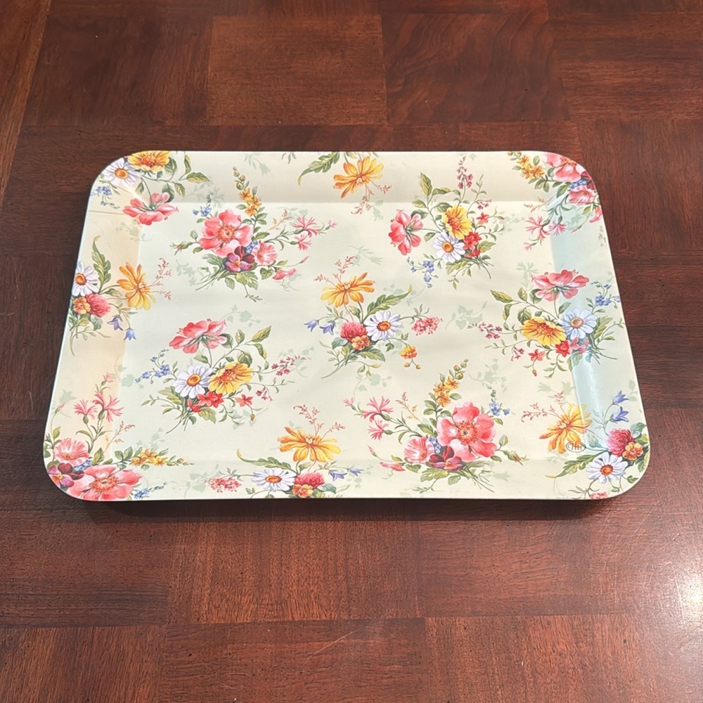 Garden Floral Rectangle Serving Tray Spring Flowers 15.5 x 11.75 Shabby Chic